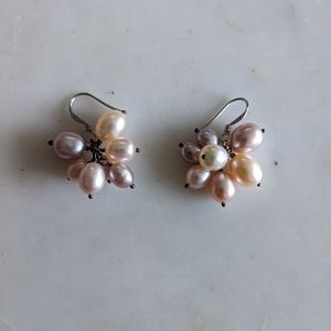 Freshwater Pearl Cluster Drop Earrings - Pink & Cream